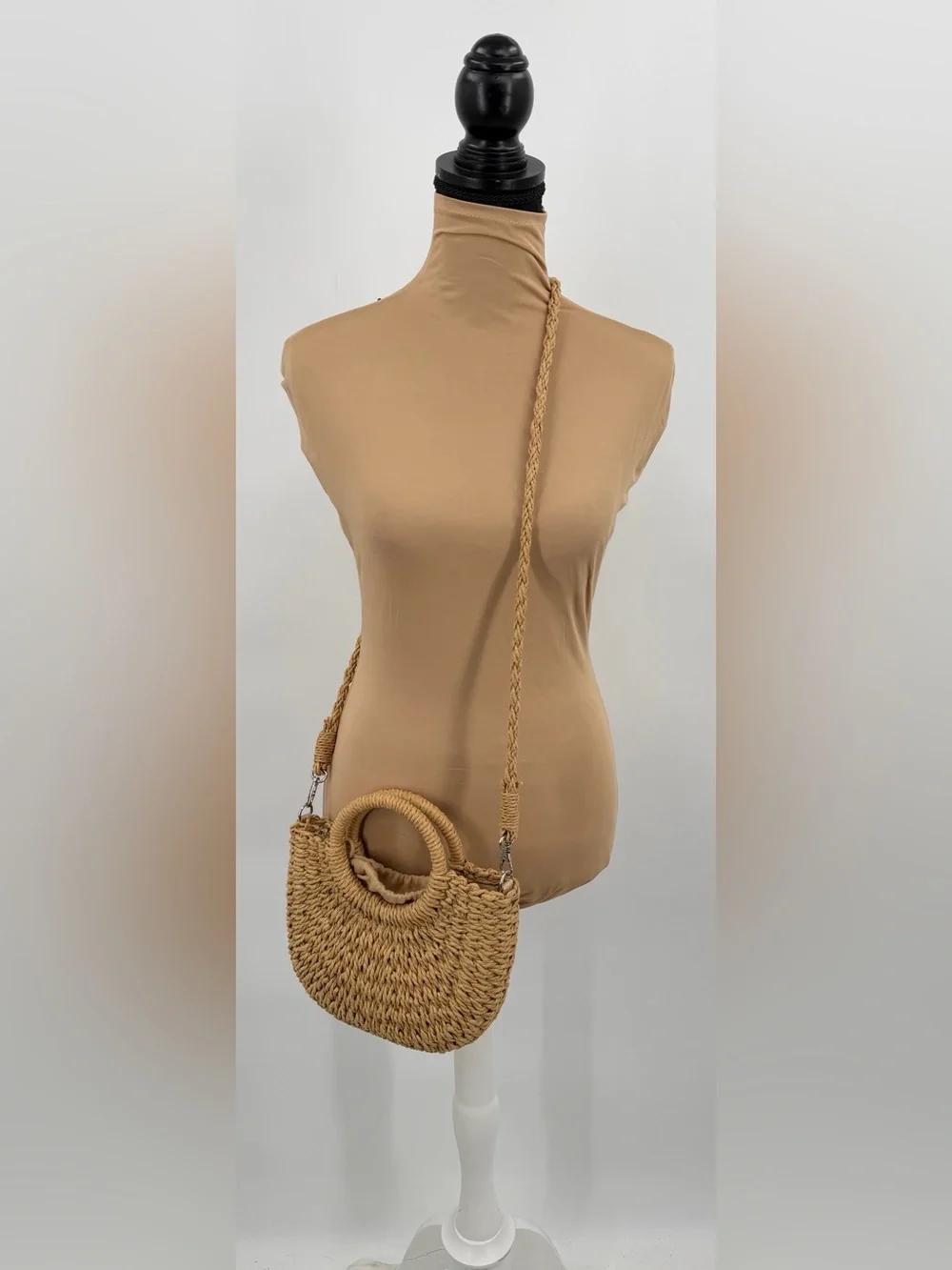 Tan Woven Straw Raffia small beach tote Crossbody Boho Resort vacation coastal